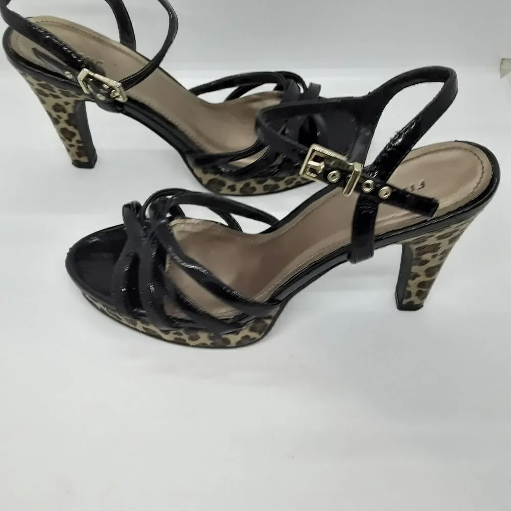 Fioni Black Women's Sandals Leopard Print Platform Size 7,5